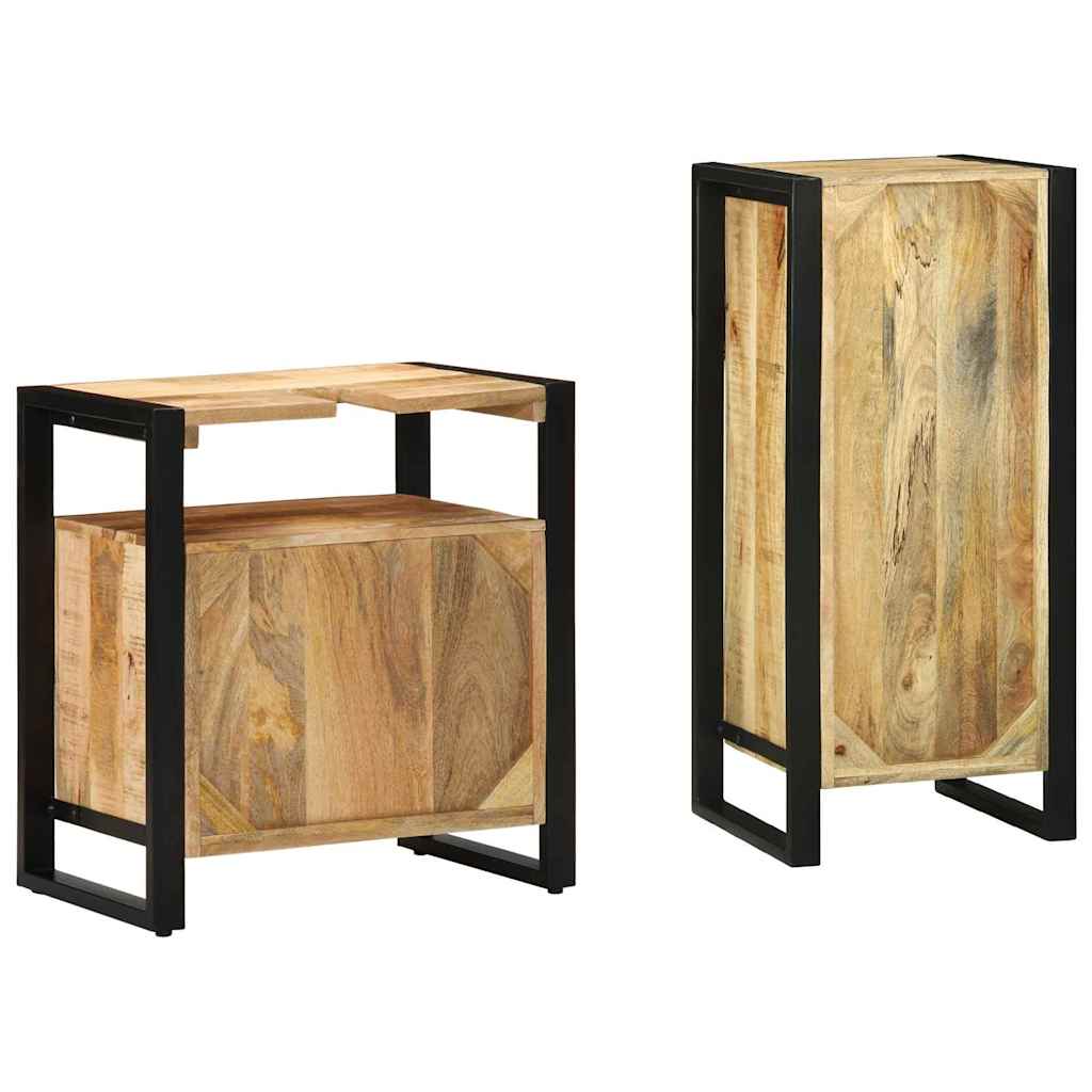 Baderomsinnredningssett 2 pcs Brun og svart Massiv mango tre