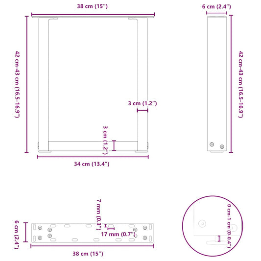 Salongbordben U-formet 2 stk svart 38 x (42-43) cm stål