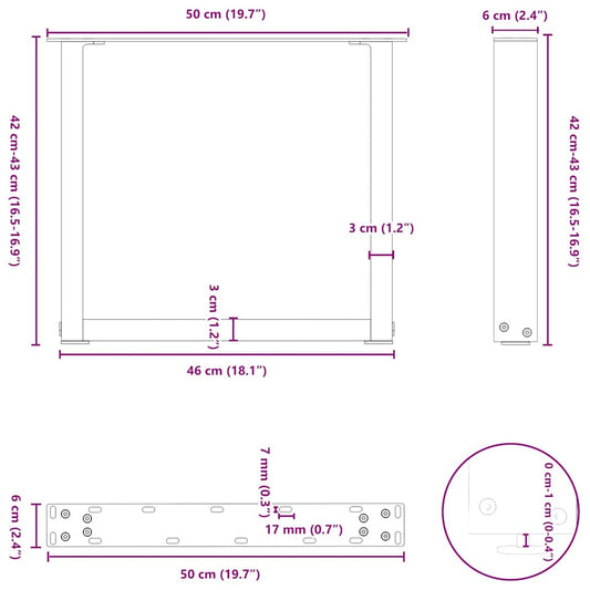 Salongbordben U-formet 2 stk svart 50x(42-43) cm stål