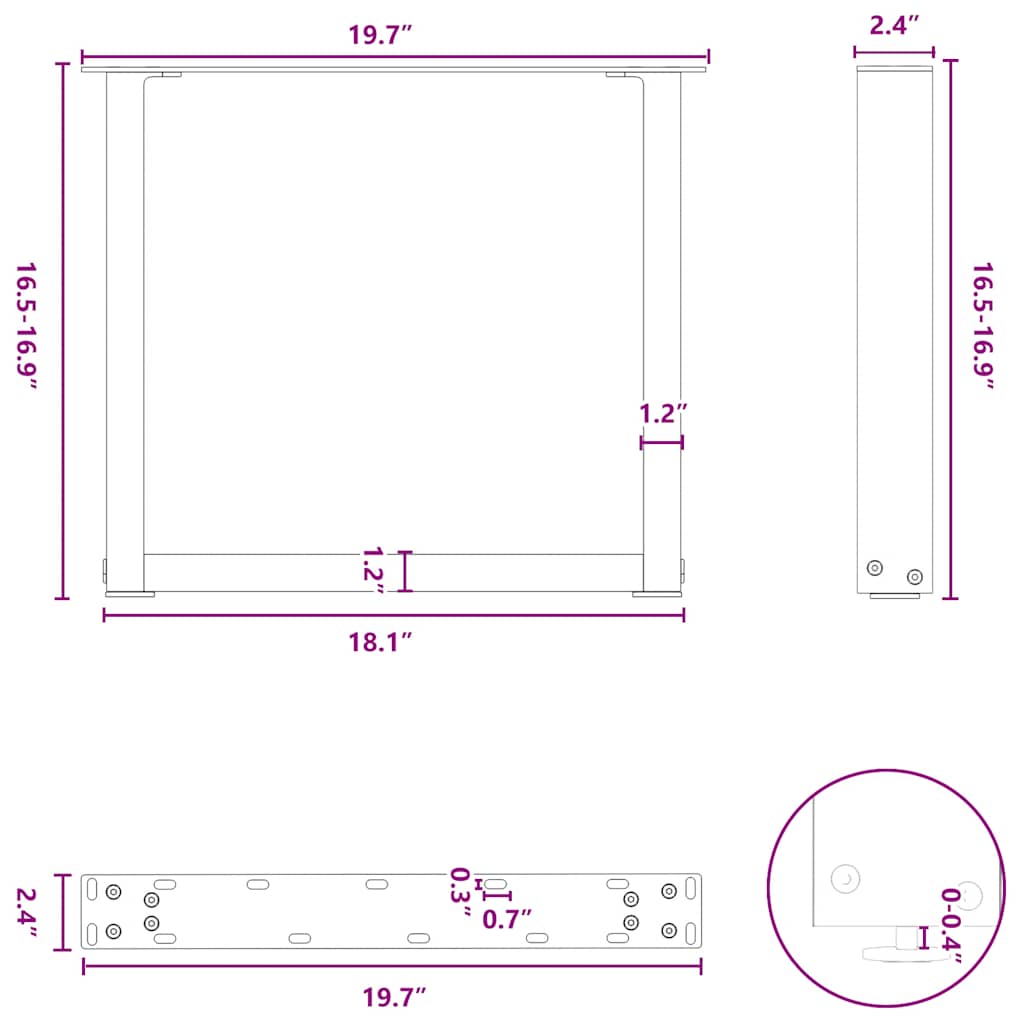 Salongbordben U-formet 2 stk hvit 50x(42-43) cm stål