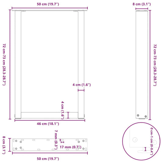 Spisebordben U-formet 2 stk svart 50x(72-73) cm stål