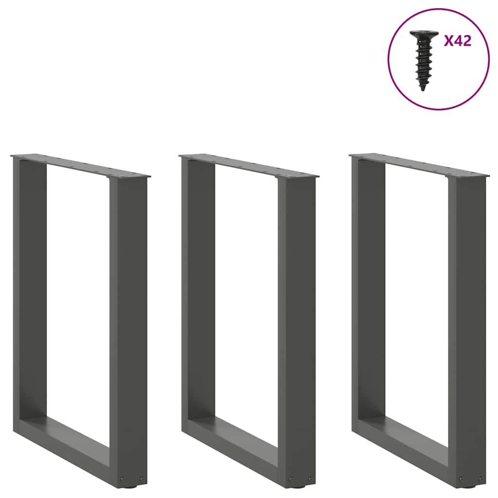 Spisebordben U-formet 3 stk antrasitt 70 x (72-73) cm stål