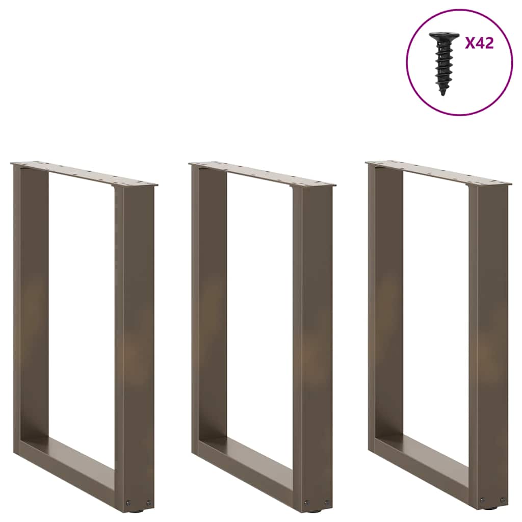 Spisebordben U-formet 3 stk naturstål 70 x (72-73) cm stål