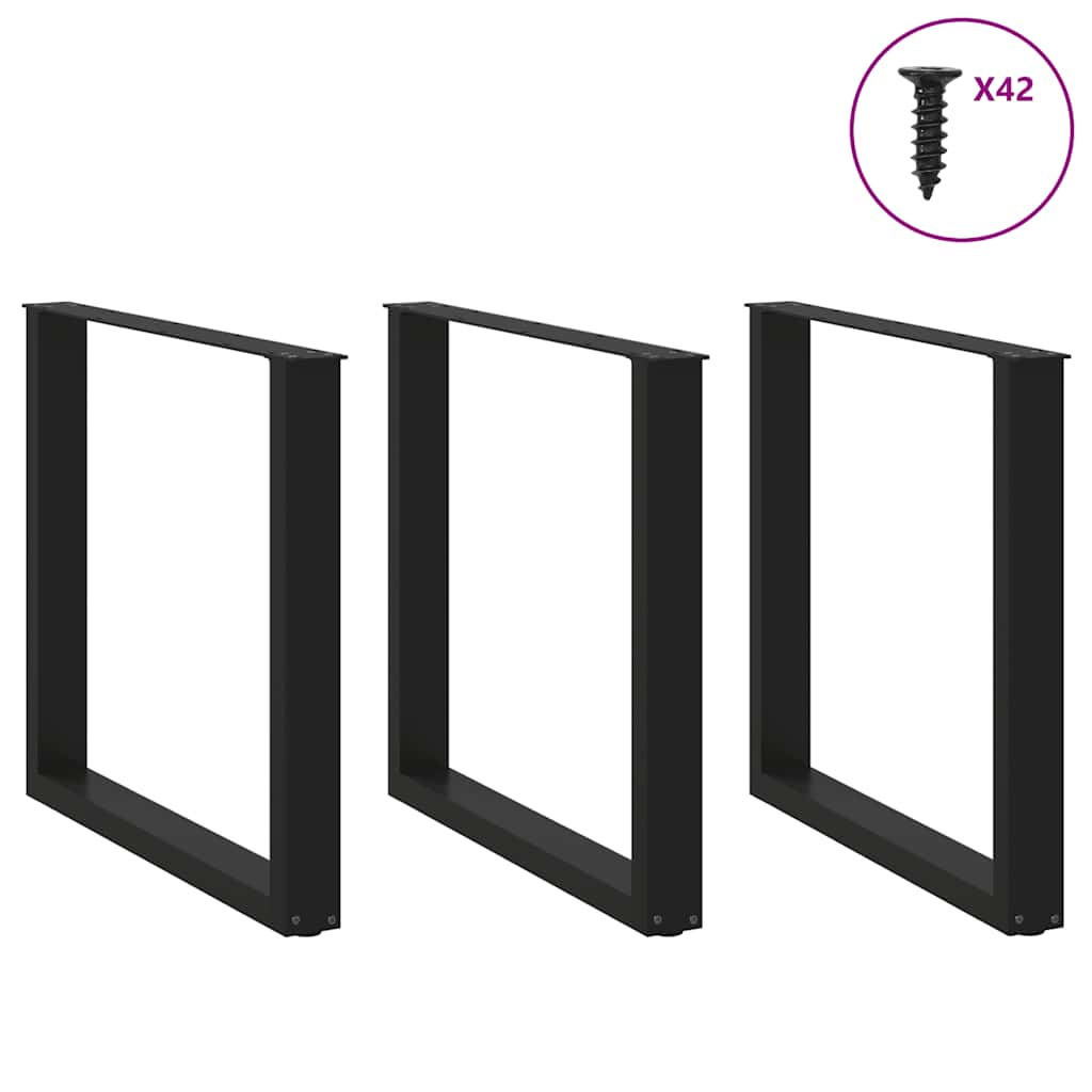 Spisebordben U-formet 3 stk svart 80x(72-73) cm stål