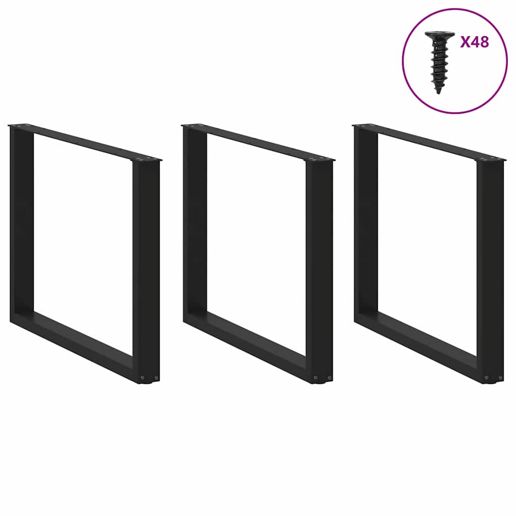 Spisebordben U-formet 3 Stk svart 100x(72-73) cm stål