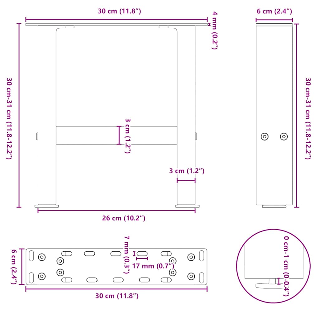 Salongbordben svart 2 stk 30x(30-31) cm stål