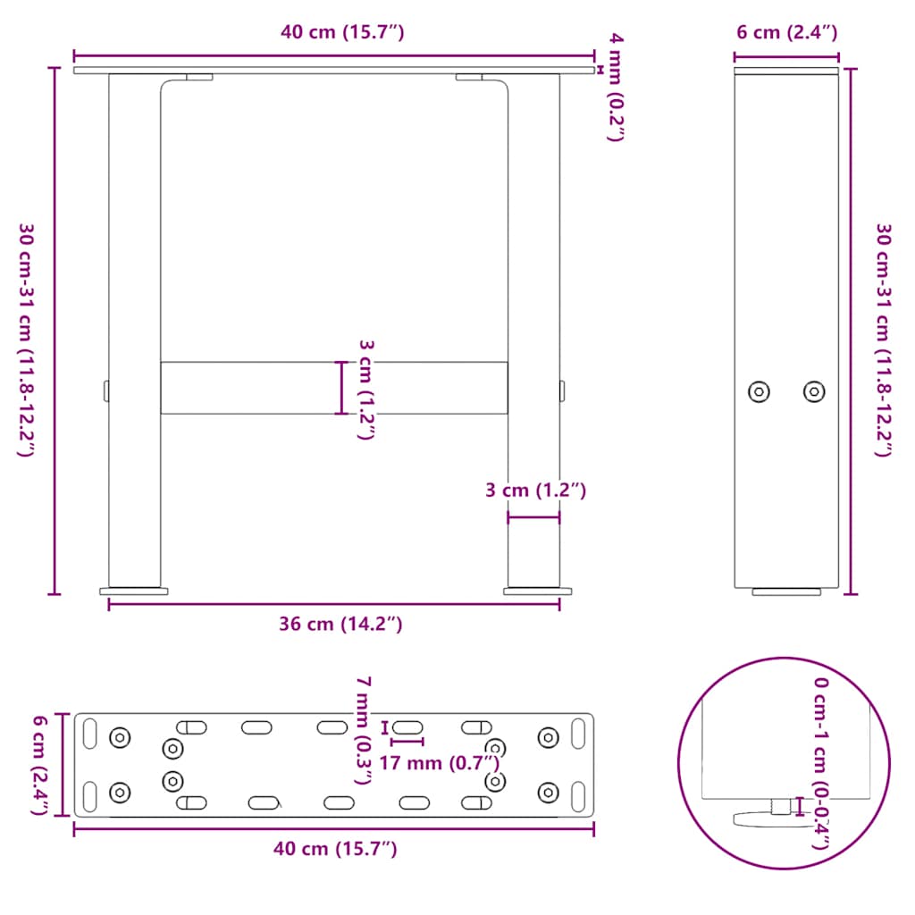 Salongbordben svart 2 stk 40x(30-31) cm stål