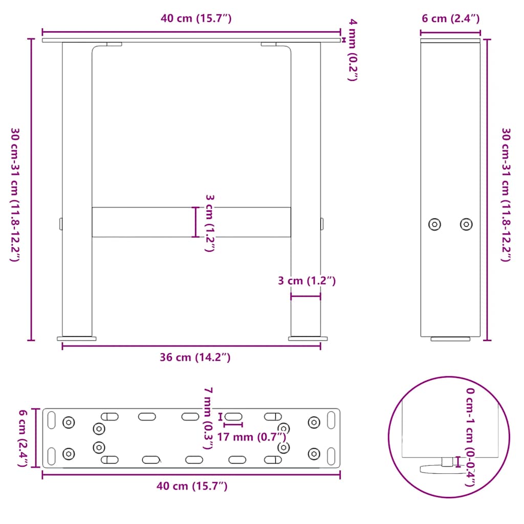 Salongbordben antrasitt 2 stk 40x(30-31) cm stål