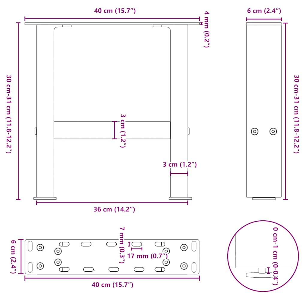 Salongbordben naturstål 2 stk 40x(30-31) cm stål