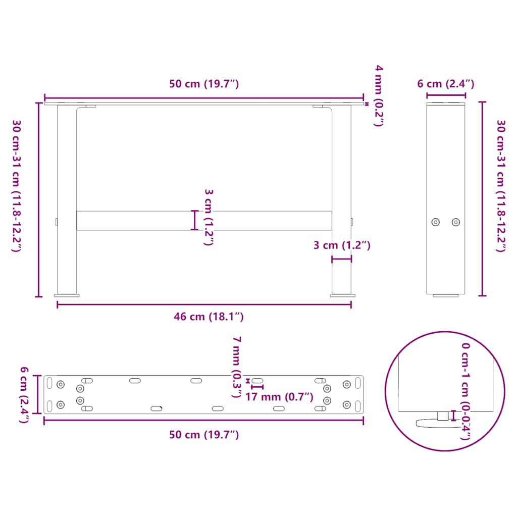 Salongbordben svart 2 stk 50x(30-31) cm stål