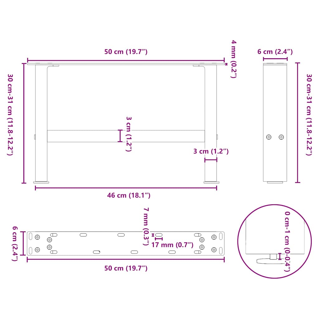 Salongbordben antrasitt 2 stk 50x(30-31) cm stål