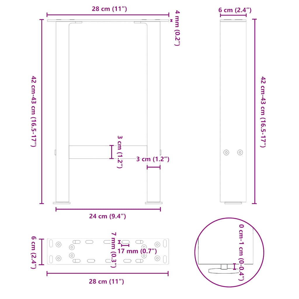 Salongbordben hvite 2 stk 28 x (42-43) cm stål