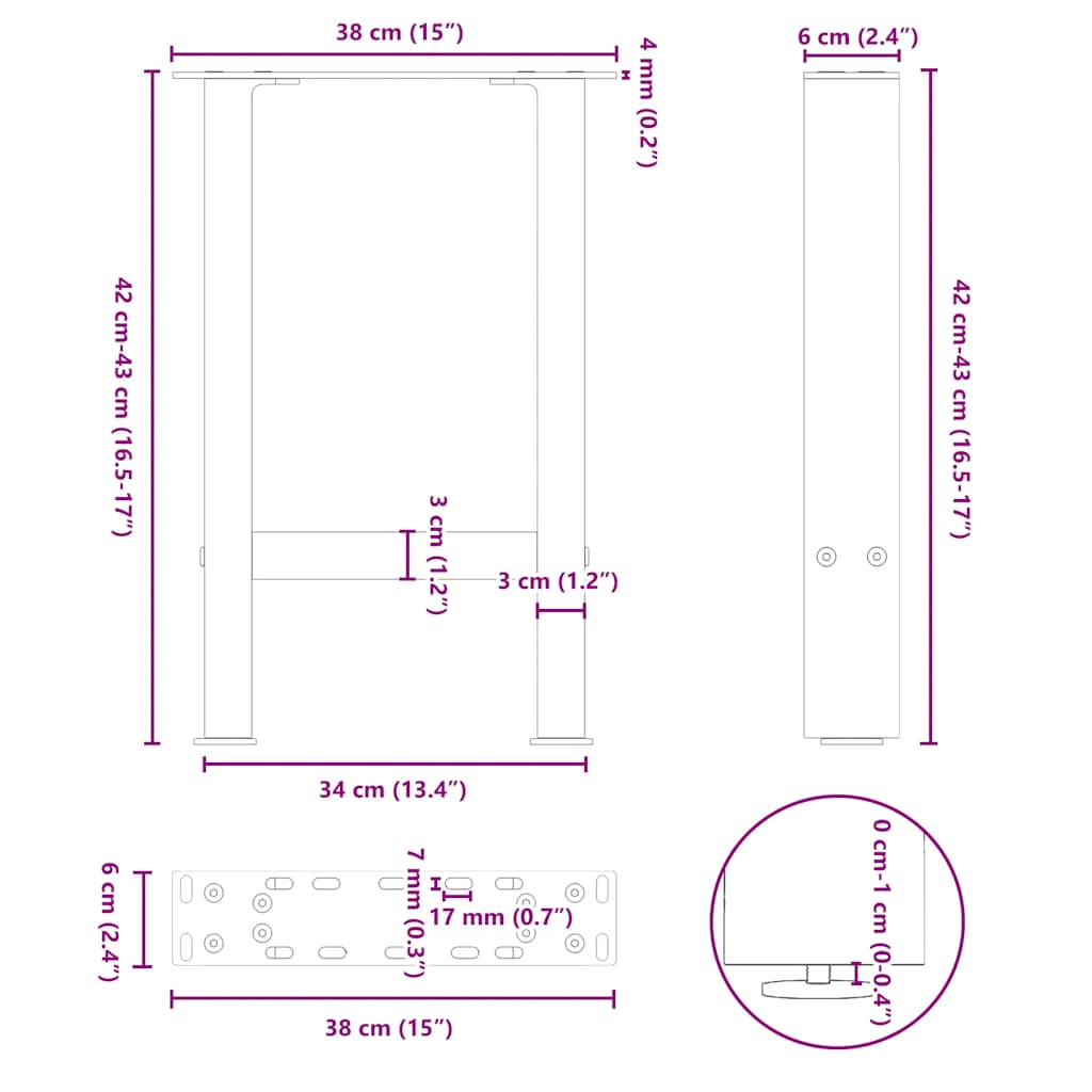 Salongbordben hvite 2 stk 38 x (42-43) cm stål