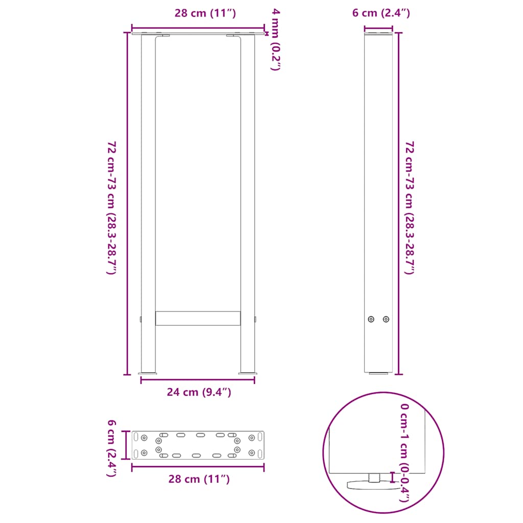 Konsollbordben hvite 2 stk 28 x (72-73) cm stål