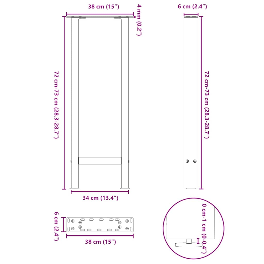 Konsollbordben hvite 2 stk 38 x (72-73) cm stål