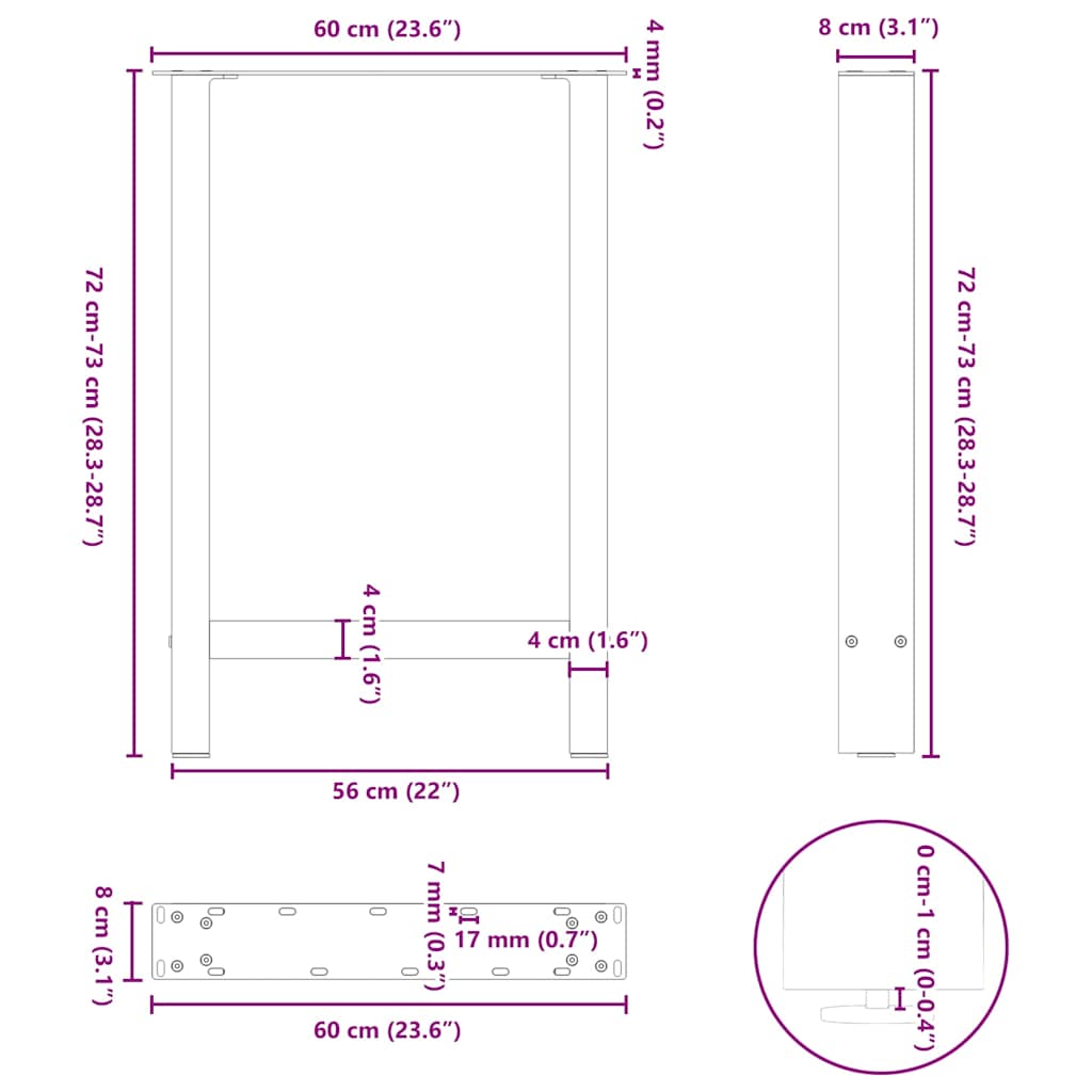 Spisebordben hvite 2 stk 60x(72-73) cm stål