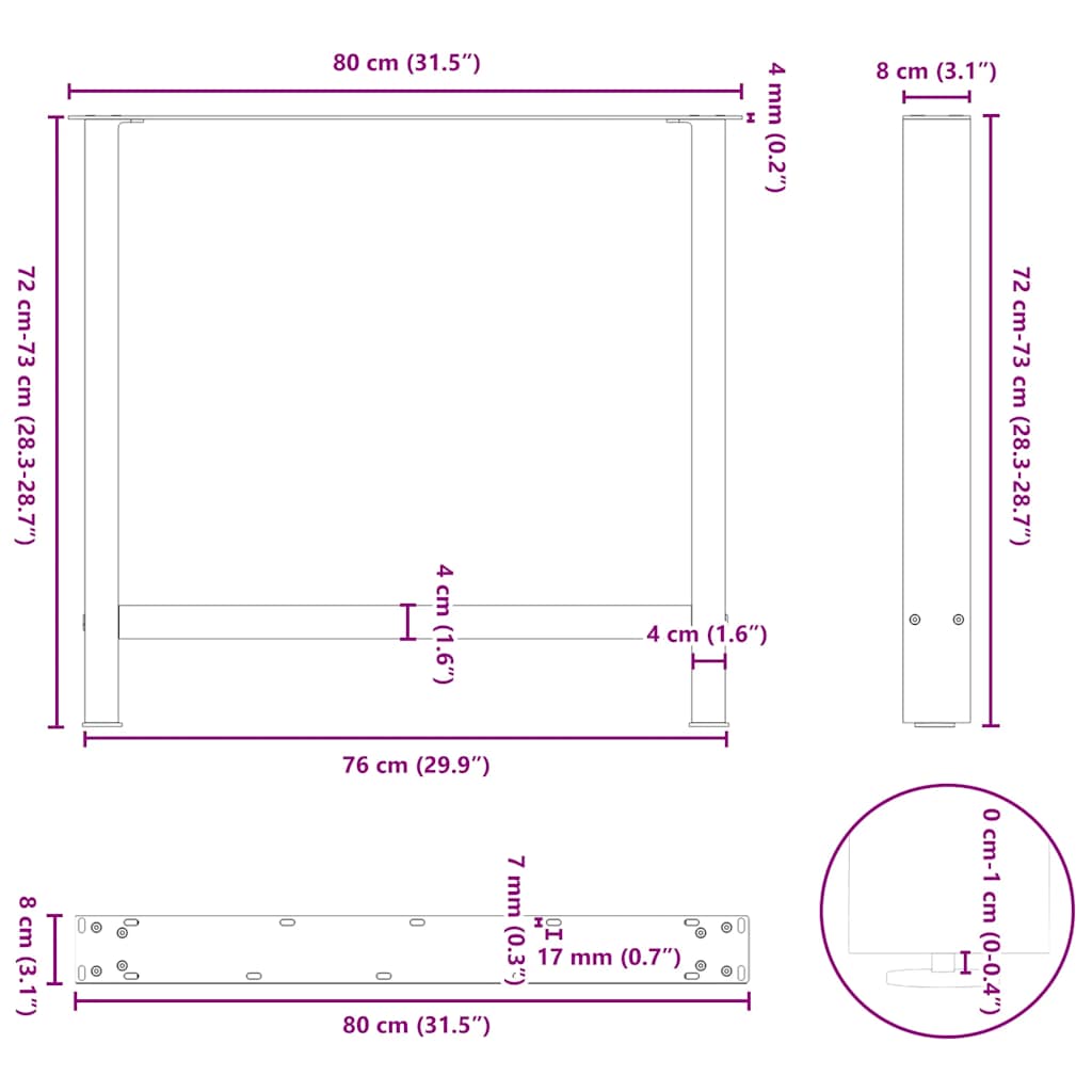 Spisebordben svart 2 stk 80x(72-73) cm stål