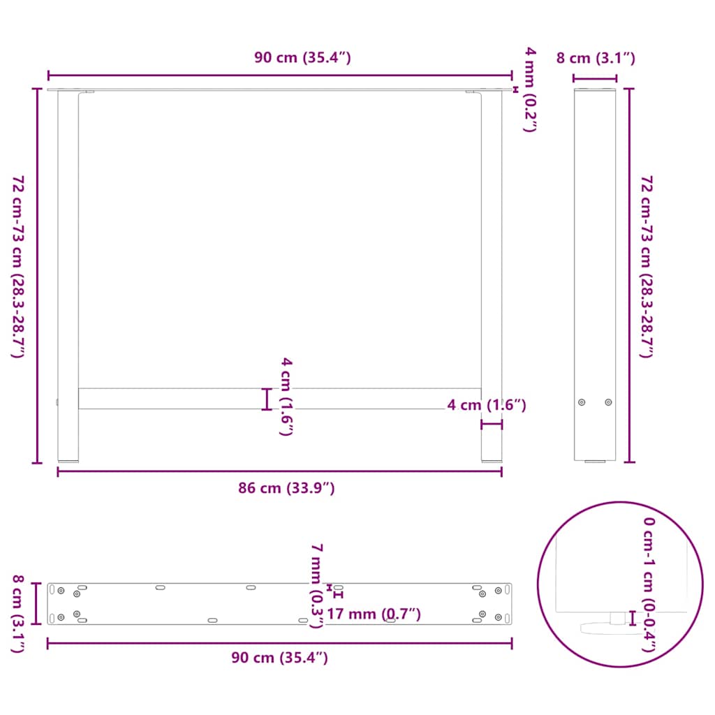 Spisebordben hvite 2 stk 90x(72-73) cm stål