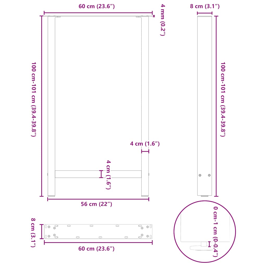 Barbordben hvite 2 stk 60x(100-101) cm stål