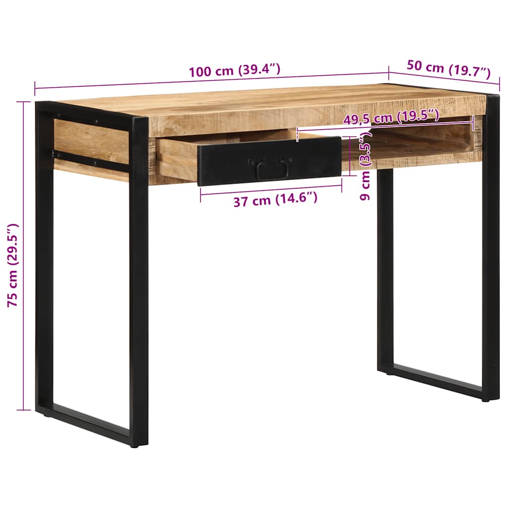 Skrivebord 100x50x75 cm grovt heltre mangotre vidaXL
