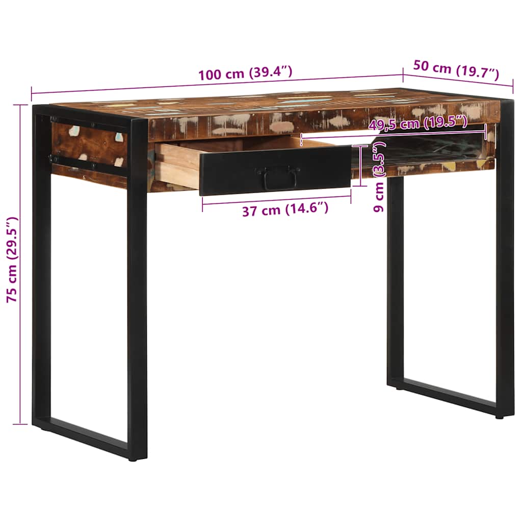 Skrivebord flerfarget 100x50x75 cm gjenvunnet heltre