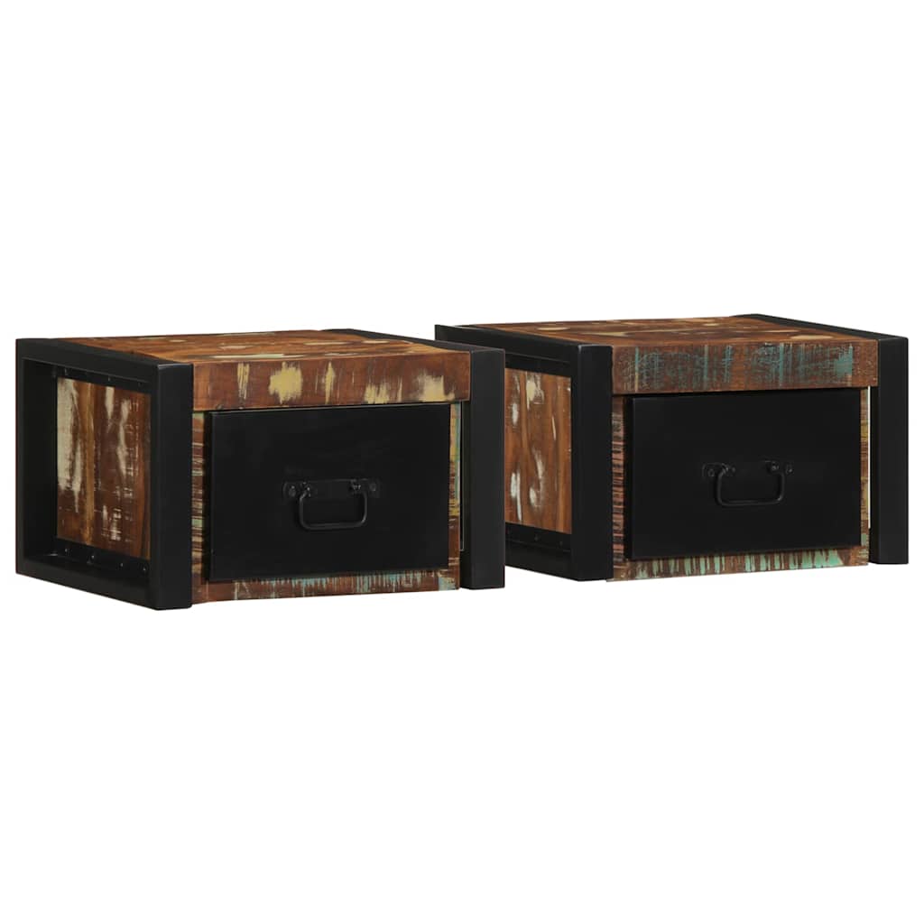 Nattbord 2 stk flerfarget 40x35x25 cm gjenvunnet heltre