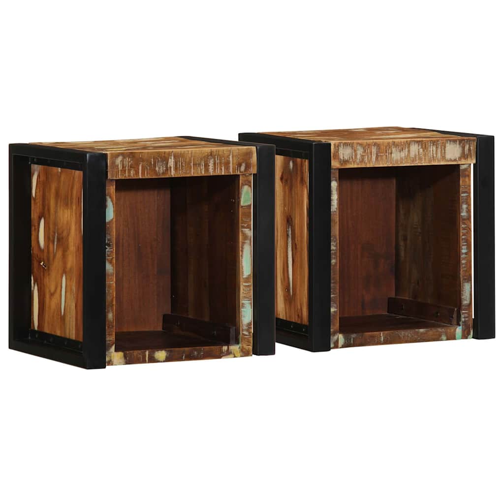 Nattbord 2 stk flerfarget 40x35x40 cm gjenvunnet heltre