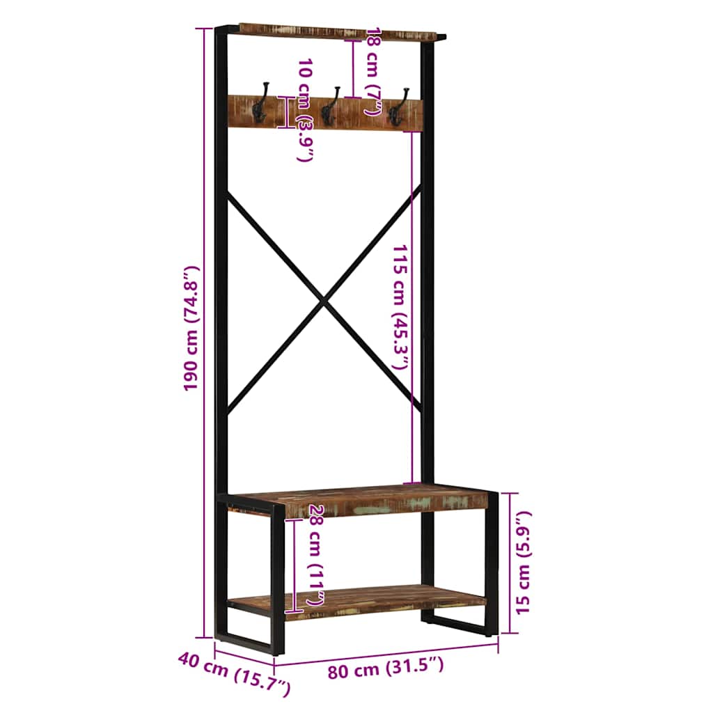 Klesstativ flerfarget 80x40x190 cm gjenvunnet heltre