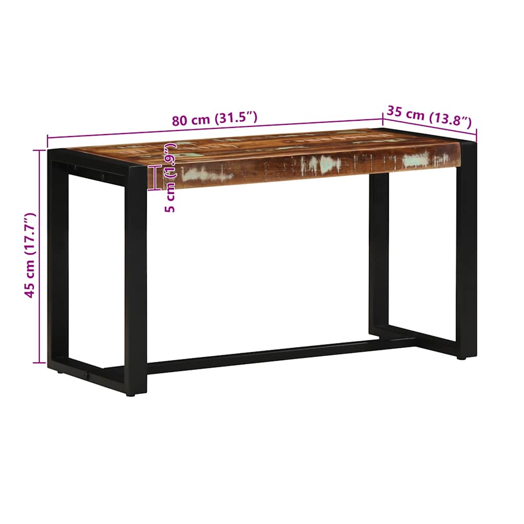 Benk flerfarget 80x35x45 cm gjenvunnet heltre