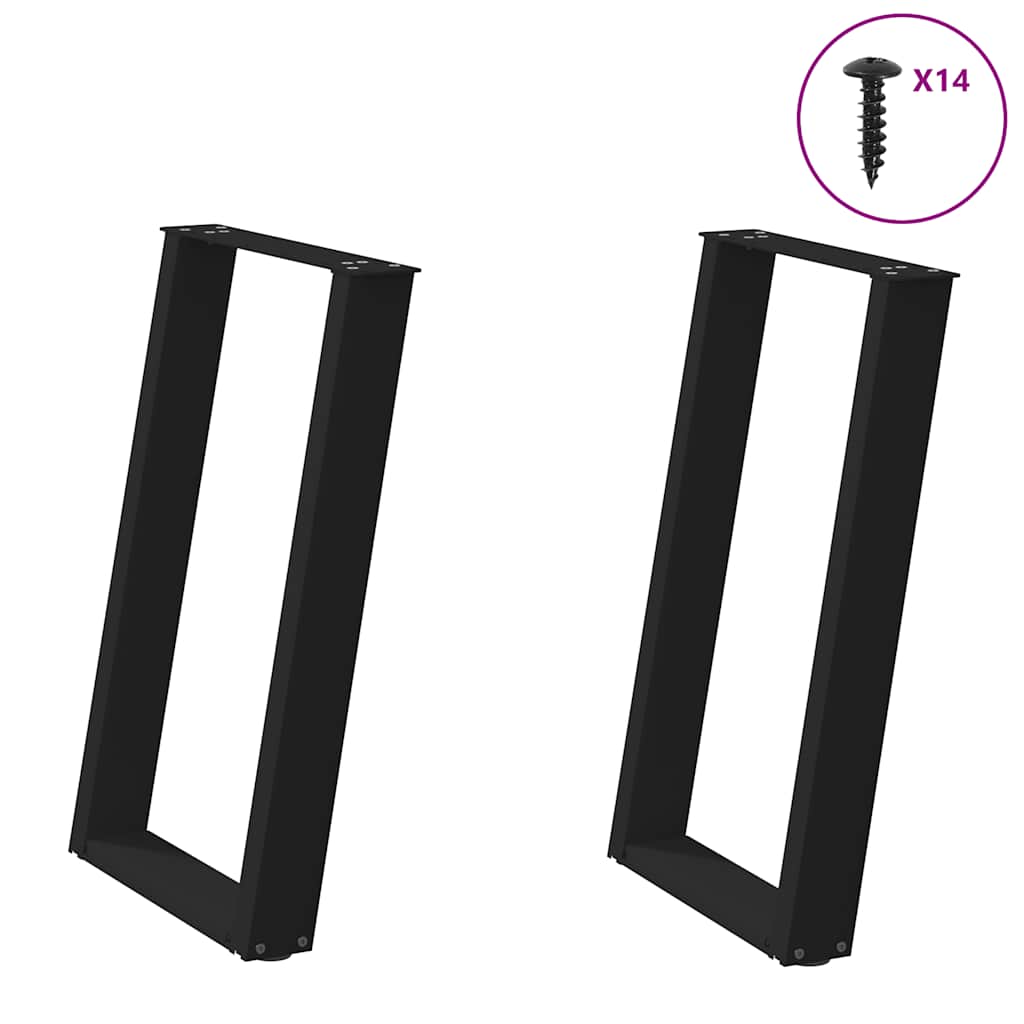 Spisebordben U-formet 2 stk svart 50x(72-73) cm stål