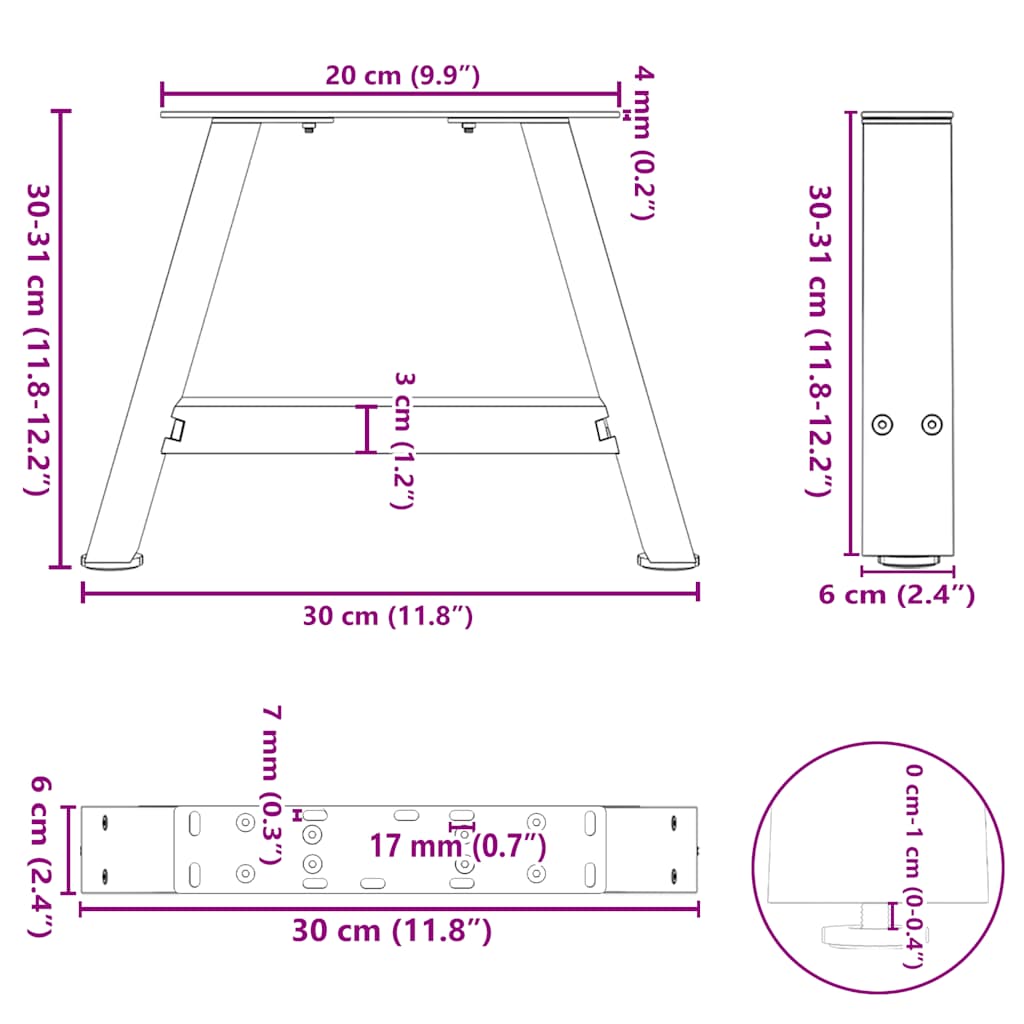 Salongbordben A-formet 2 stk svart 30x(30-31) cm stål
