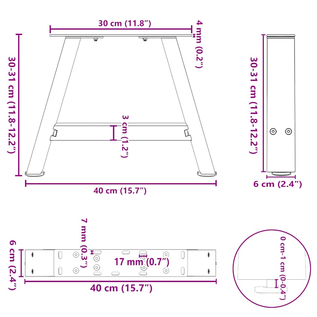 Salongbordben A-formet 2 stk hvit 40x(30-31) cm stål