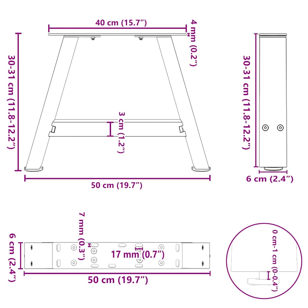 Salongbordben A-formet 2 stk svart 50x(30-31) cm stål