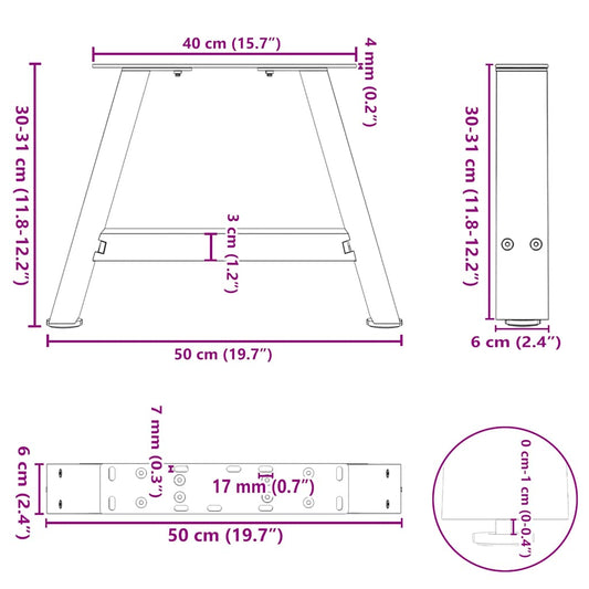 Salongbordben A-formet 2 stk 50x(30-31) cm stål