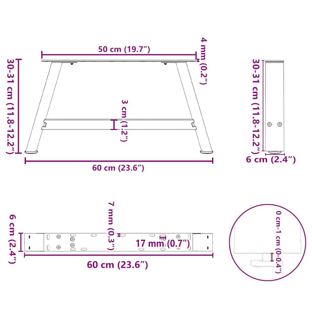 Salongbordben A-formet 2 stk antrasitt 60x(30-31) cm stål