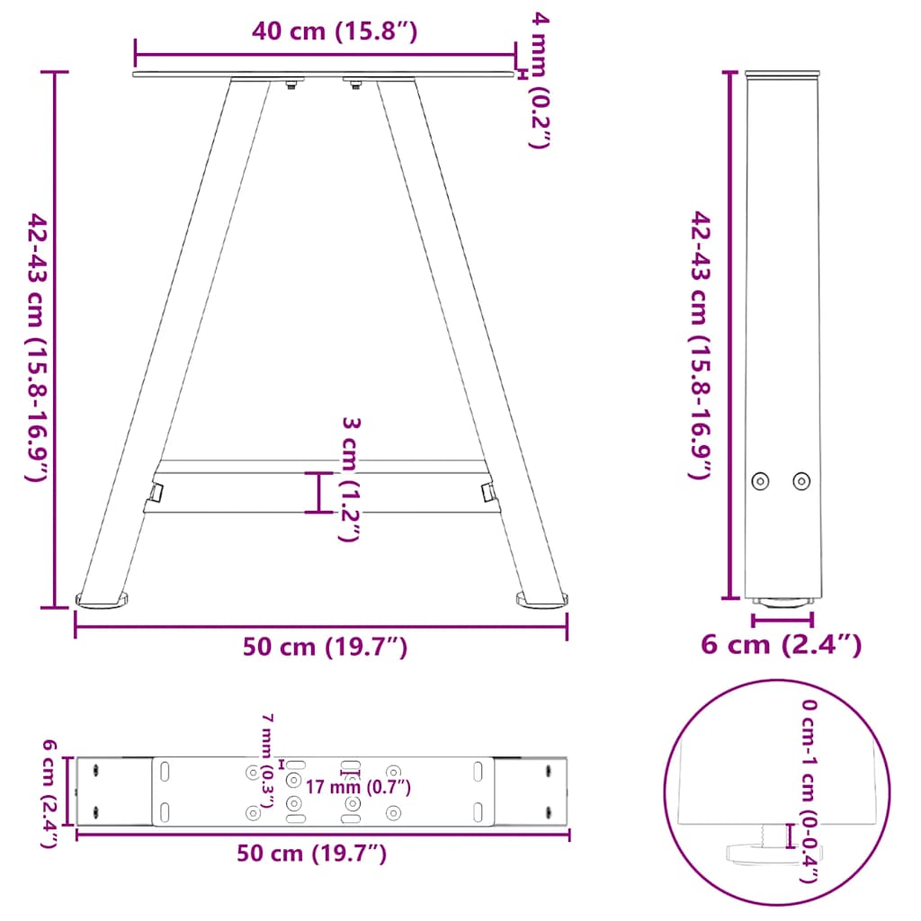 Salongbordben A-formet 2 stk hvit 50x(42-43) cm stål