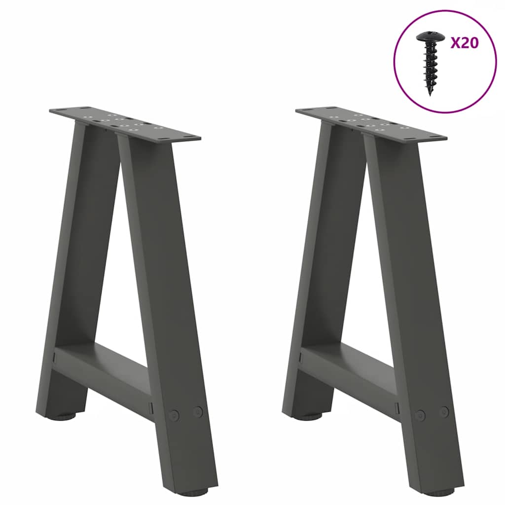 Salongbordben A-formet 2 stk antrasitt 50x(42-43) cm stål vidaXL