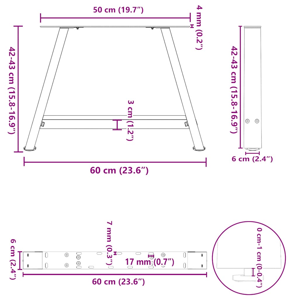 Salongbordben A-formet 2 stk hvit 60 x (42-43) cm stål