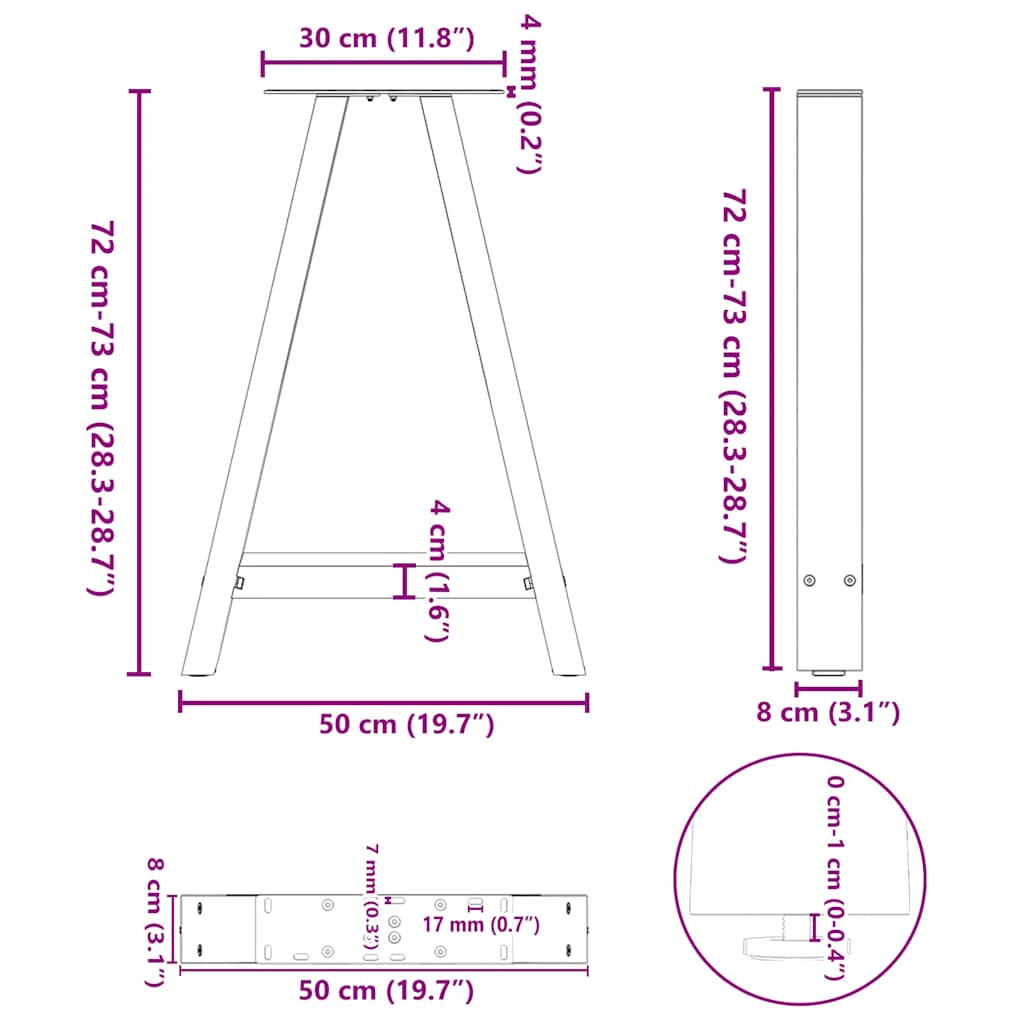 Spisebordben A-formet 2 stk hvit 50x(72-73) cm stål
