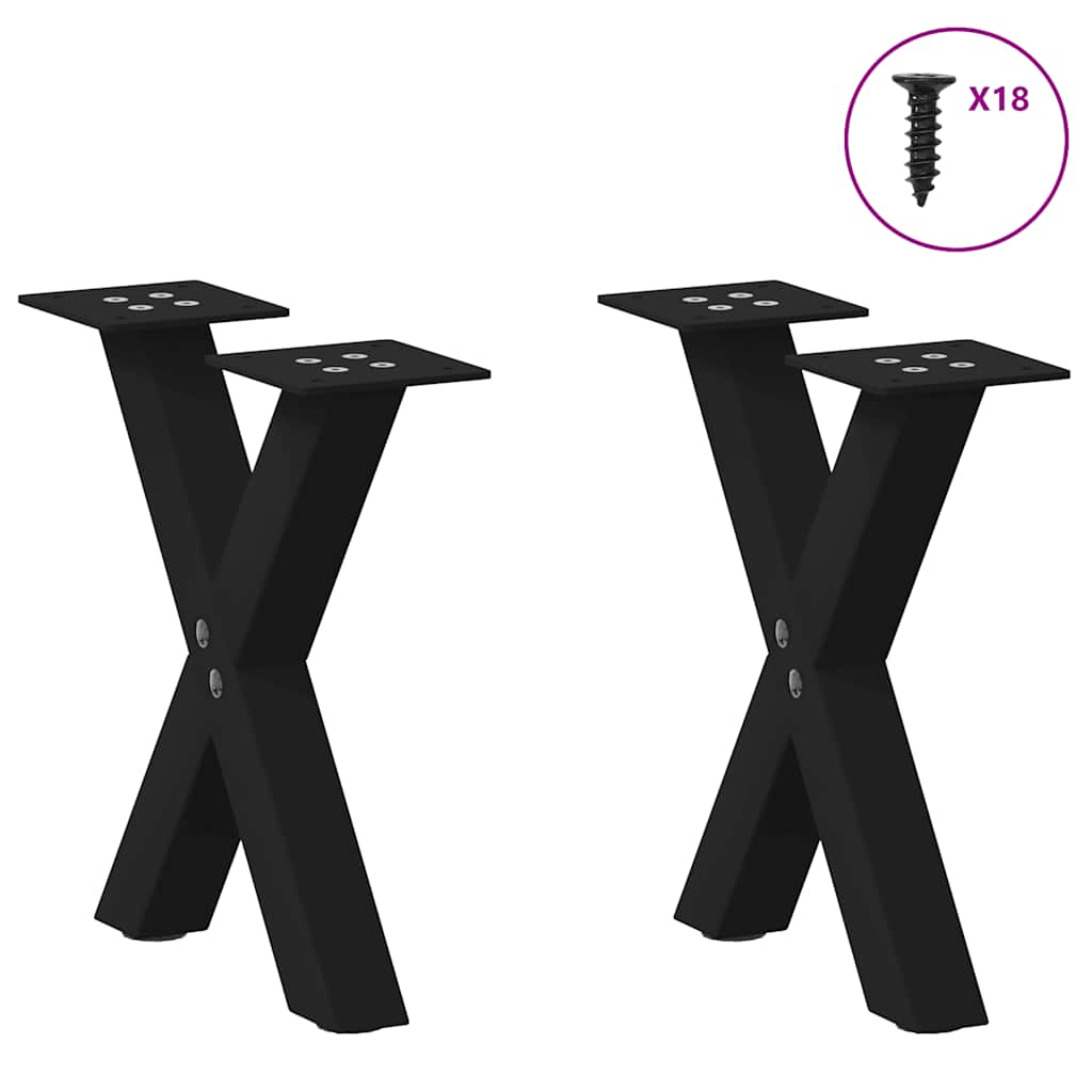 Salongbordben X-formet 2 stk svart 30x(30-31) cm stål