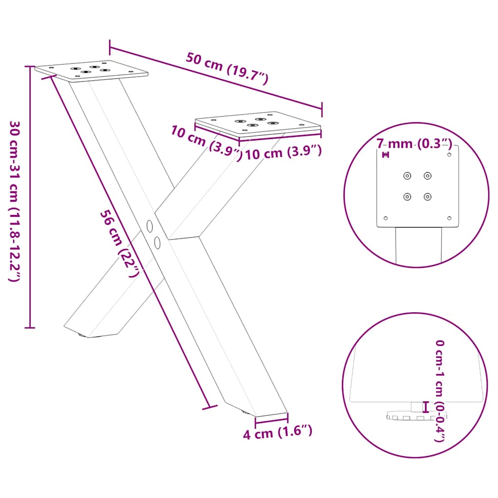 Salongbordben X-formet 2 stk svart 50x(30-31) cm stål