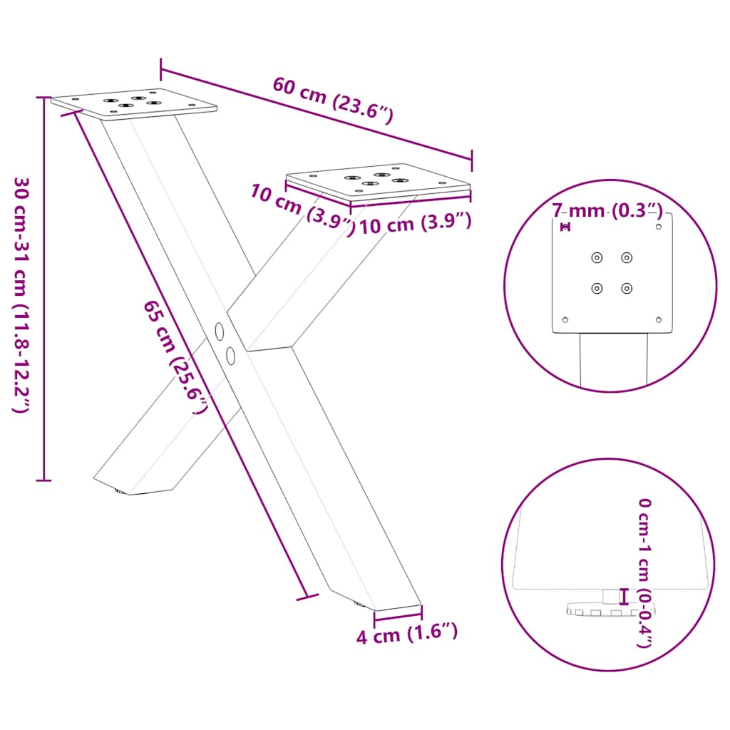 Salongbordben X-formet 2 stk svart 60 x (30-31) cm stål