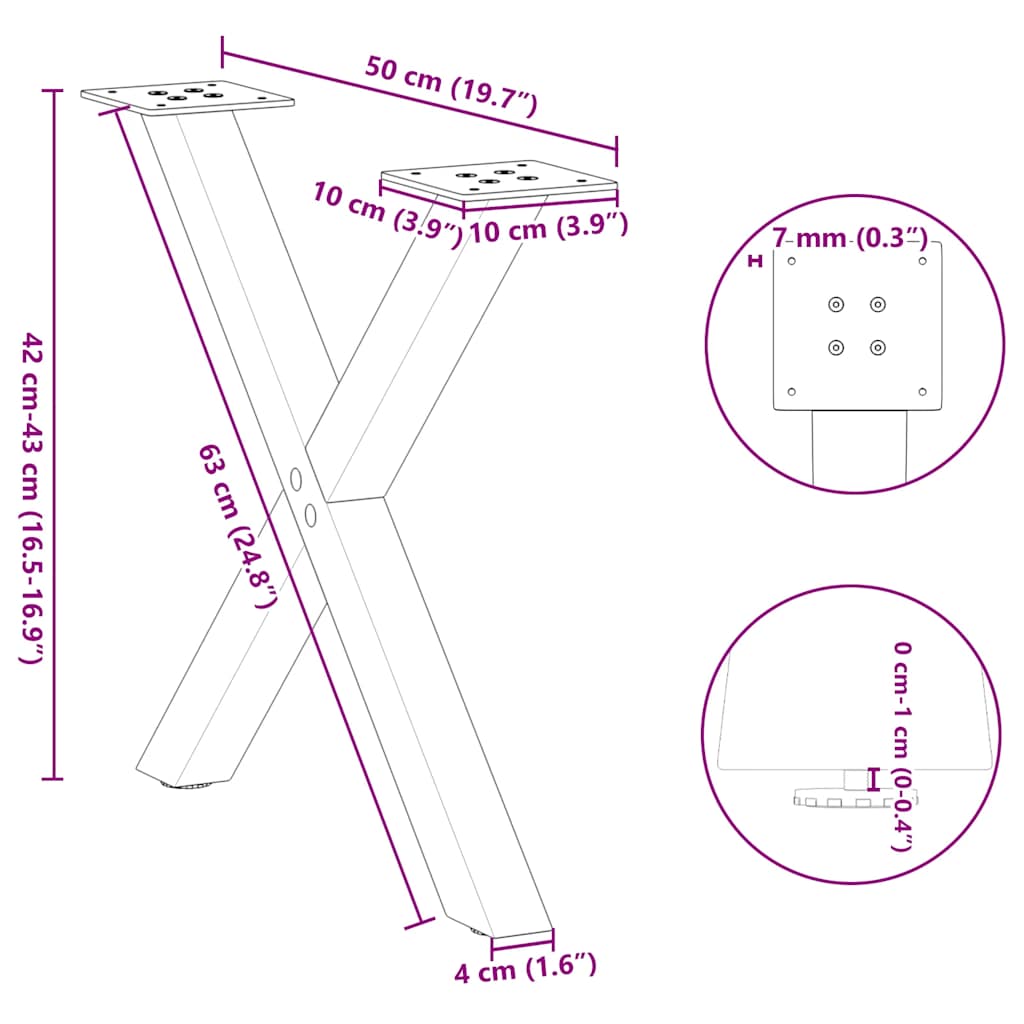 Salongbordben X-formet 2 stk svart 50 x (42-43) cm stål