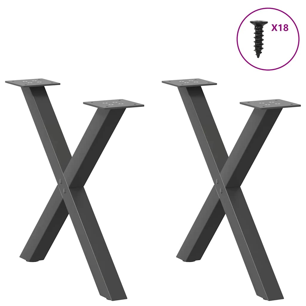Salongbordben X-formet 2 stk antrasitt 60 x (42-43) cm stål