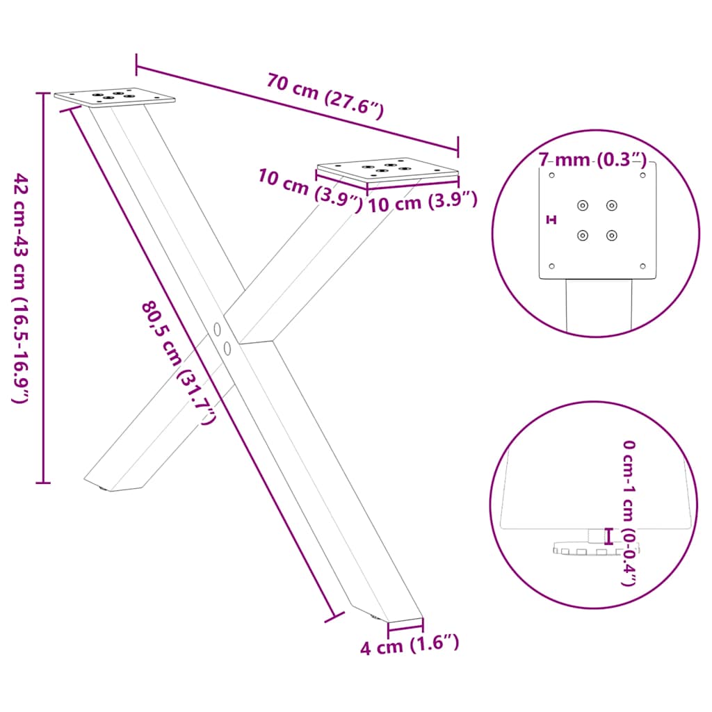 Salongbordben X-formet 2 stk hvit 70 x (42-43) cm stål
