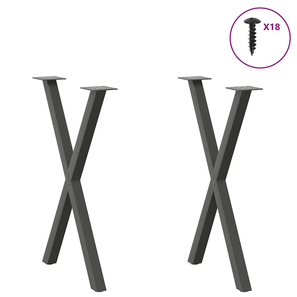 Spisebordben X-formet 2 stk antrasitt 57 x (72-73) cm stål