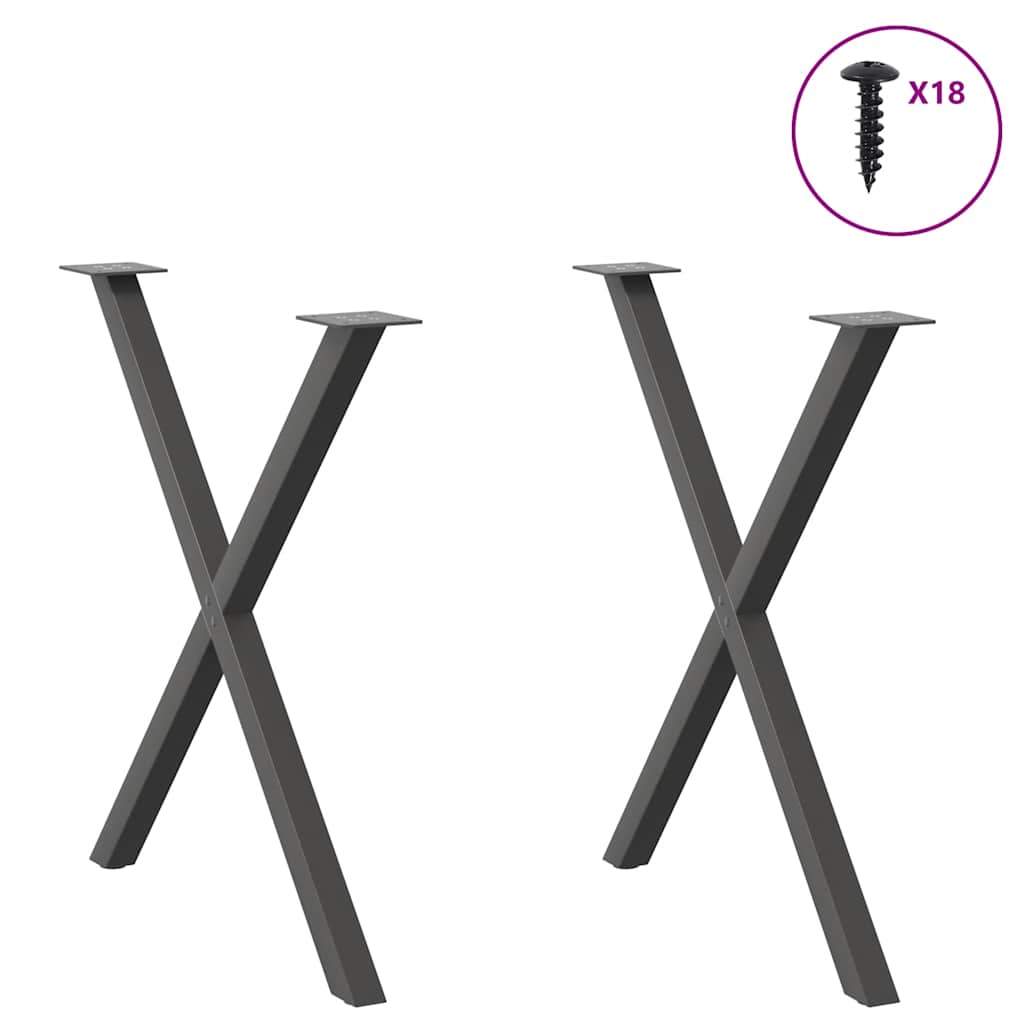 Spisebordben X-formet 2 stk antrasitt 70 x (72-73) cm stål