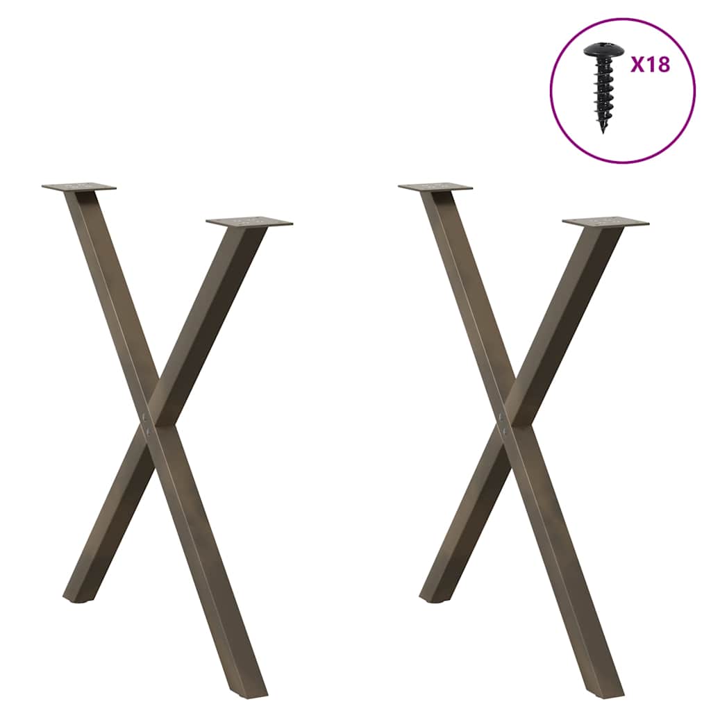 Spisebordben X-formet 2 stk naturstål 70 x (72-73) cm stål