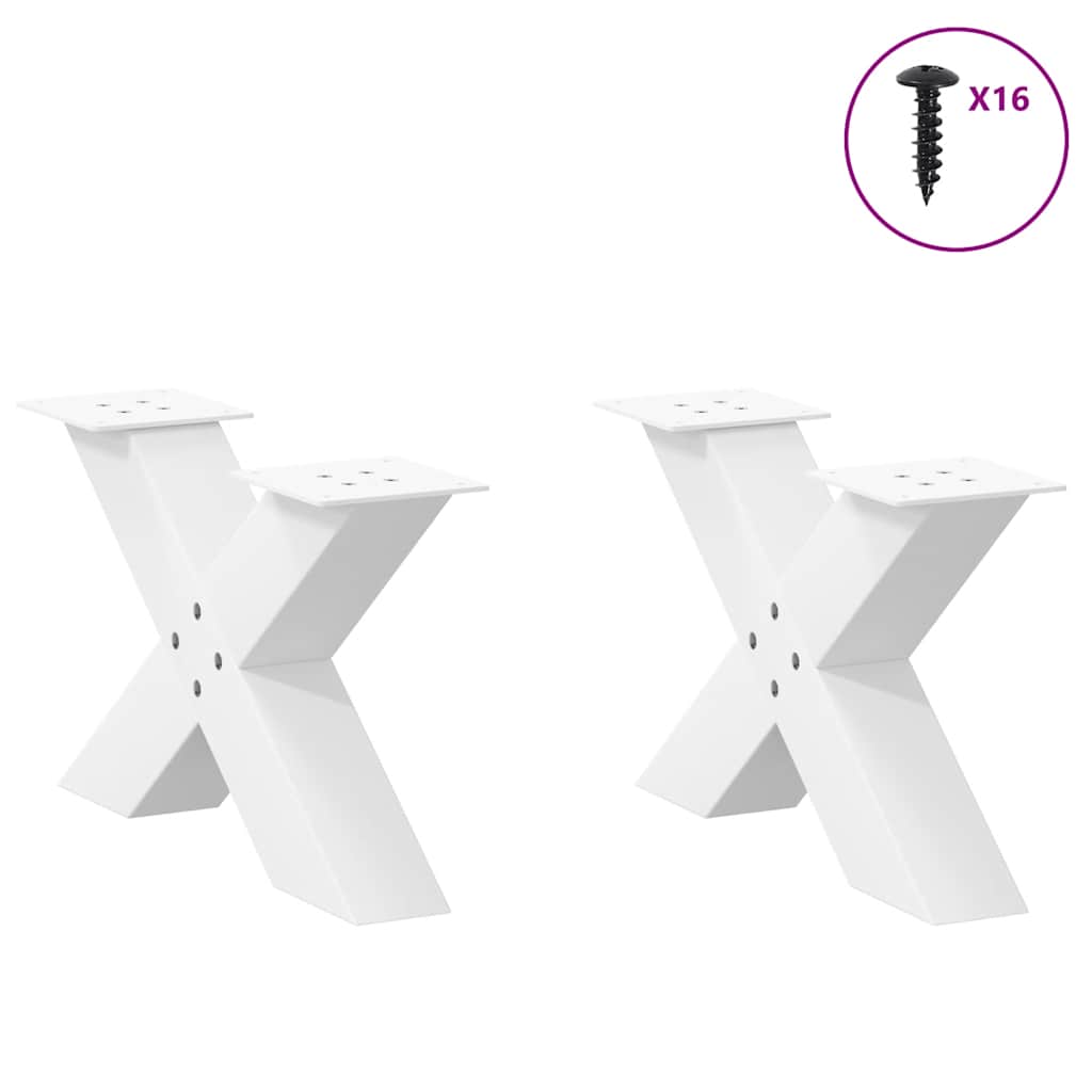 Salongbordben X-formet 2 stk hvit 60 x (30-31) cm stål