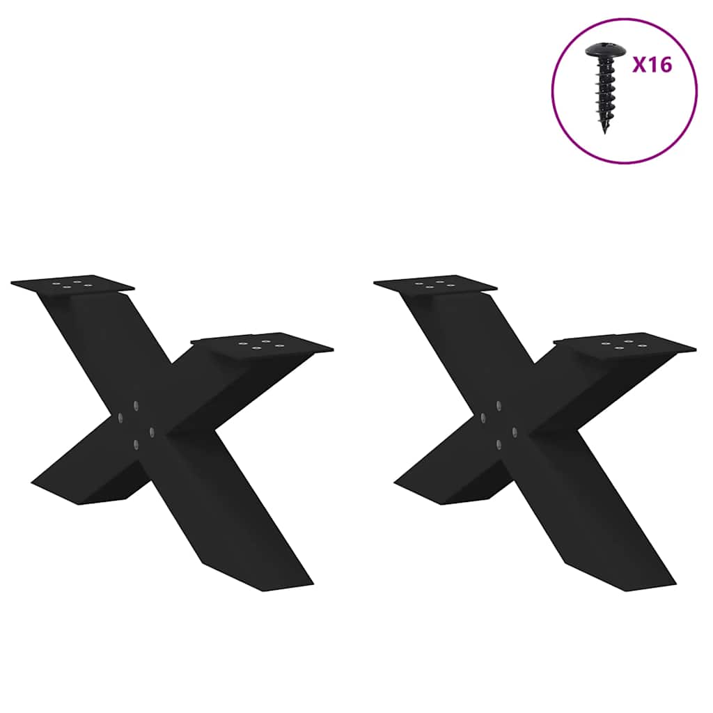 Salongbordben X-formet 2 stk svart 70 x (30-31) cm stål